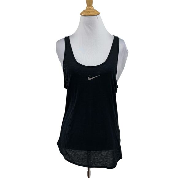 Nike Tank Top Womens S Small Black Slub Dri Fit Scoop Neck Breathable Training - Picture 1 of 10